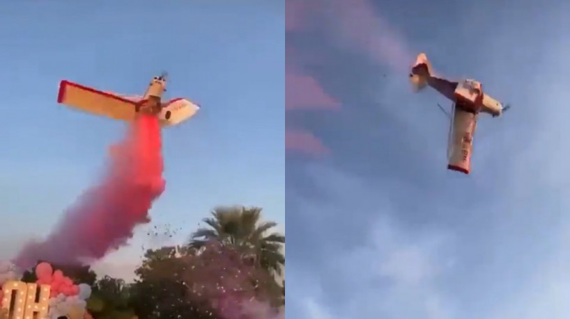 Avião cai durante surpresa de chá revelação
