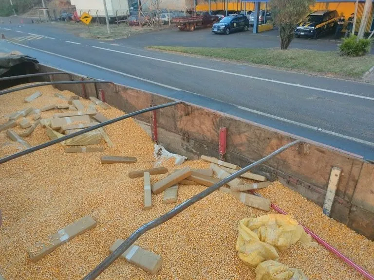 PRF apreende 5 toneladas de maconha escondidas em carga de milho