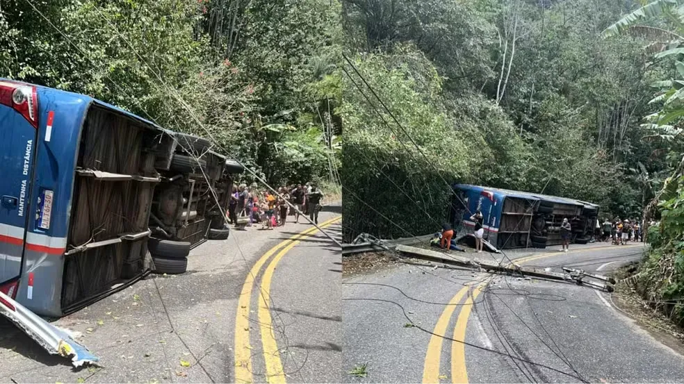 Ônibus de passeio com idosos tomba em serra no Ceará e deixa feridos