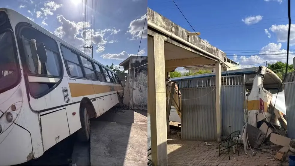 Ônibus escolar desgovernado atinge duas casas no interior do Ceará