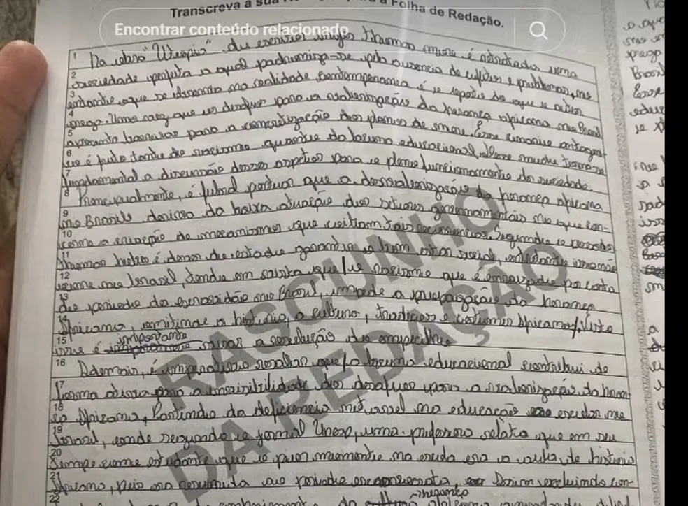 'Cola' no Enem 2024: candidatos postam que levaram modelos de redação escondidos para a prova