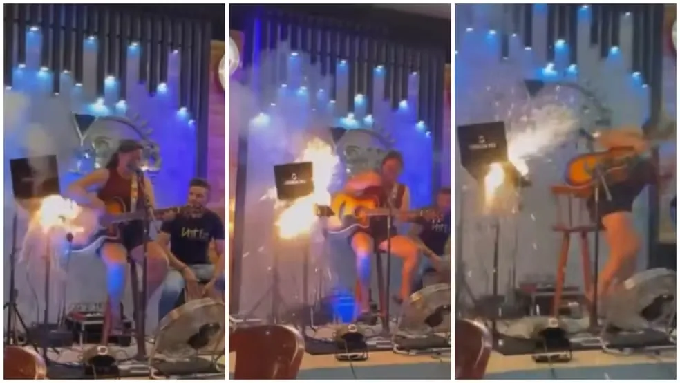 CE: Notebook pega fogo durante show, explode e assusta cantora