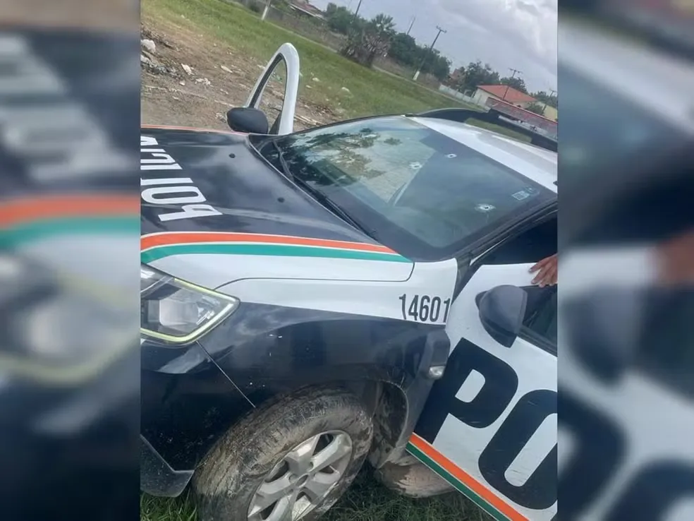 Viatura é alvo de vários tiros, e policial é ferido por estilhaços em troca de tiro com assaltantes