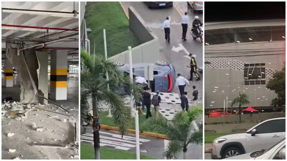 Motorista cai com carro do terceiro andar de shopping no Ceará