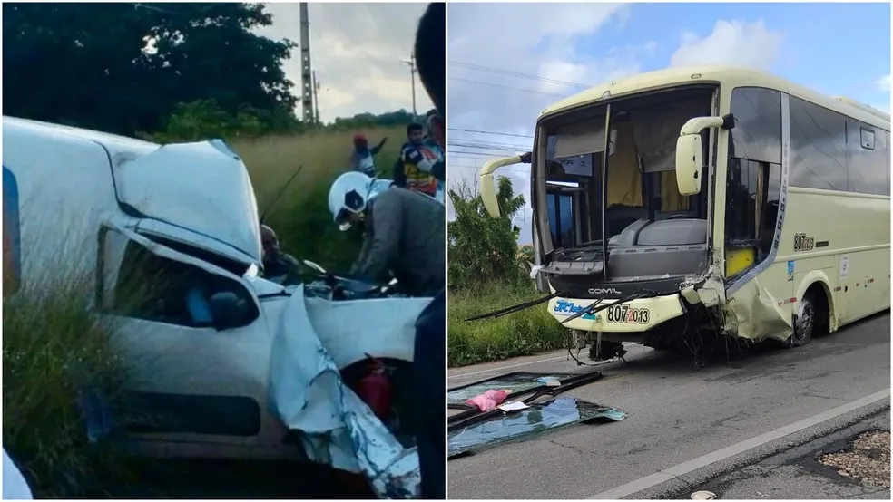 Colisão entre ônibus e carro deixa motorista preso às ferragens
