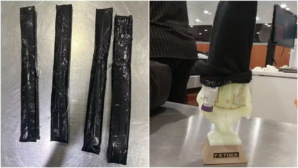 Mulher é flagrada com canetas Mounjaro escondidas em imagens de santos e roupas no aeroporto de Fortaleza