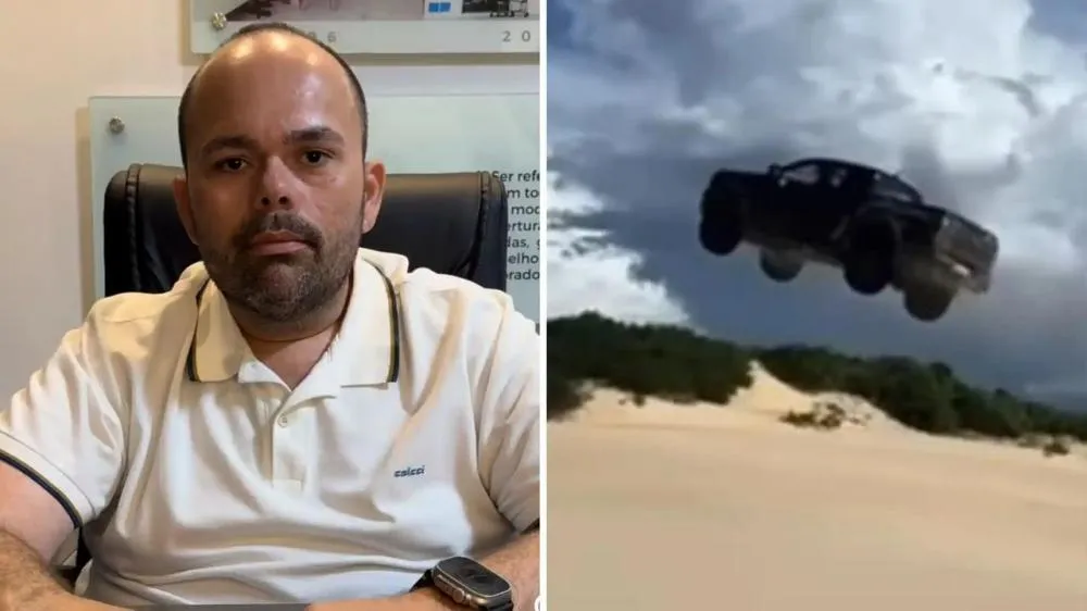 Motorista que 'voou' com picape em duna no Ceará doa duas televisões para encerrar processo